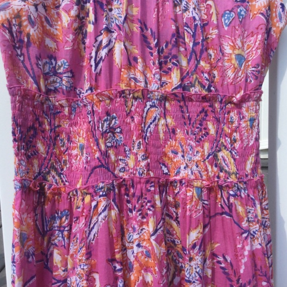 The Fox and the Mermaid Pink Floral Smocked Tiered Cotton Maxi Dress M Boho New - Picture 6 of 10